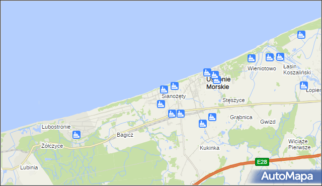 mapa Sianożęty, Sianożęty na mapie Targeo