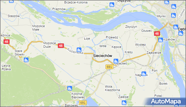 mapa Sieciechów powiat kozienicki, Sieciechów powiat kozienicki na mapie Targeo