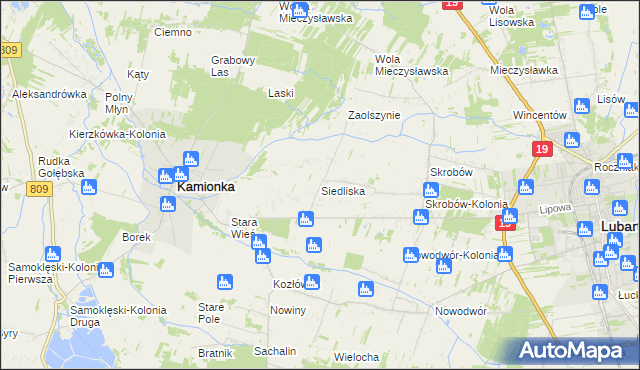 mapa Siedliska gmina Kamionka, Siedliska gmina Kamionka na mapie Targeo