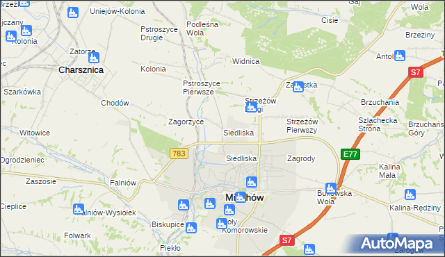 mapa Siedliska gmina Miechów, Siedliska gmina Miechów na mapie Targeo