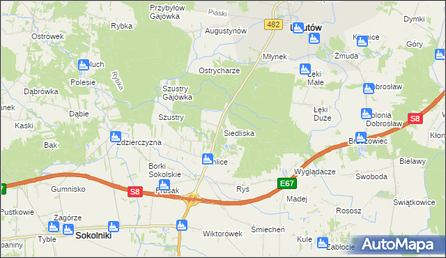 mapa Siedliska gmina Sokolniki, Siedliska gmina Sokolniki na mapie Targeo