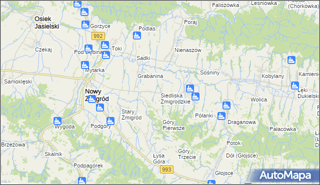 mapa Siedliska Żmigrodzkie, Siedliska Żmigrodzkie na mapie Targeo