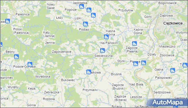 mapa Siekierczyna gmina Ciężkowice, Siekierczyna gmina Ciężkowice na mapie Targeo