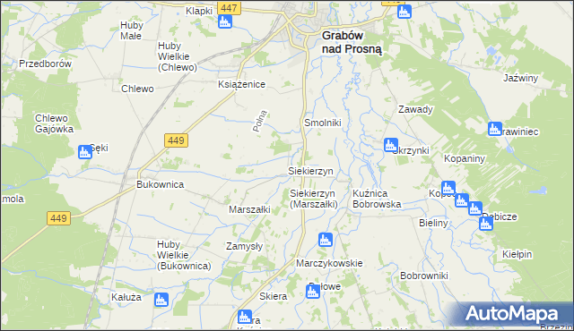 mapa Siekierzyn gmina Grabów nad Prosną, Siekierzyn gmina Grabów nad Prosną na mapie Targeo