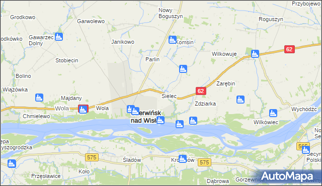 mapa Sielec gmina Czerwińsk nad Wisłą, Sielec gmina Czerwińsk nad Wisłą na mapie Targeo