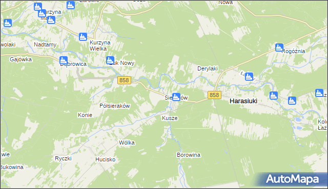 mapa Sieraków gmina Harasiuki, Sieraków gmina Harasiuki na mapie Targeo