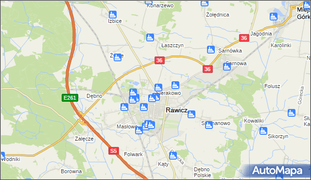 mapa Sierakowo gmina Rawicz, Sierakowo gmina Rawicz na mapie Targeo