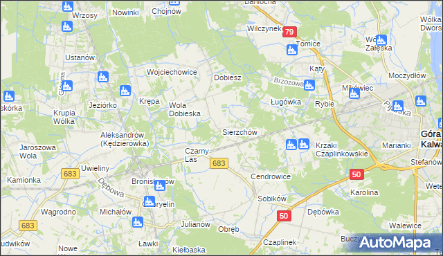 mapa Sierzchów gmina Góra Kalwaria, Sierzchów gmina Góra Kalwaria na mapie Targeo