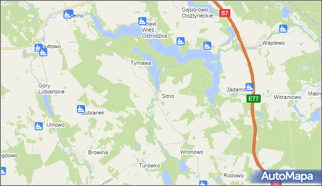 mapa Sitno gmina Olsztynek, Sitno gmina Olsztynek na mapie Targeo