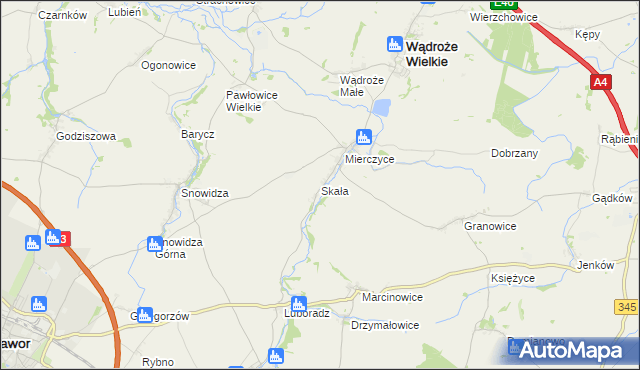mapa Skała gmina Wądroże Wielkie, Skała gmina Wądroże Wielkie na mapie Targeo