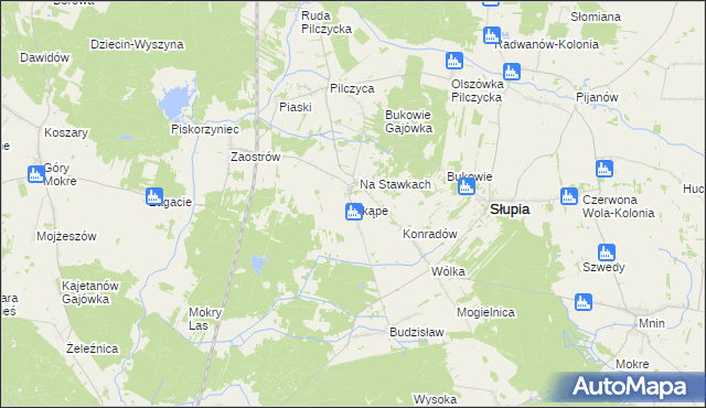 mapa Skąpe gmina Słupia Konecka, Skąpe gmina Słupia Konecka na mapie Targeo