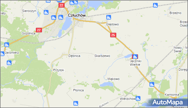 mapa Skarszewo gmina Człuchów, Skarszewo gmina Człuchów na mapie Targeo
