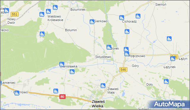 mapa Skłudzewo, Skłudzewo na mapie Targeo