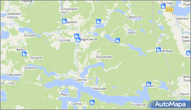 mapa Skoczkowo gmina Kościerzyna, Skoczkowo gmina Kościerzyna na mapie Targeo