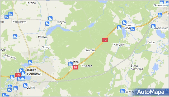 mapa Skotniki gmina Kalisz Pomorski, Skotniki gmina Kalisz Pomorski na mapie Targeo