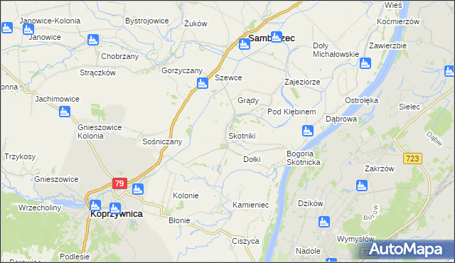 mapa Skotniki gmina Samborzec, Skotniki gmina Samborzec na mapie Targeo