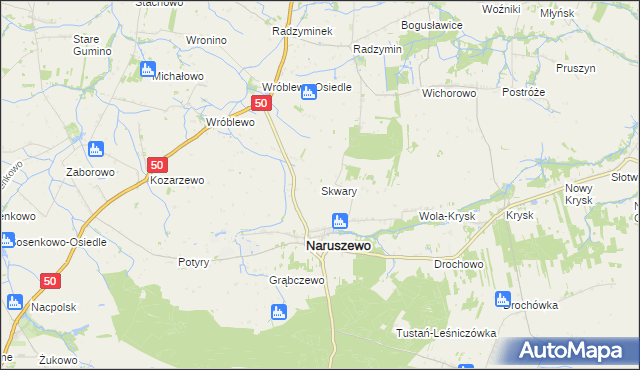 mapa Skwary gmina Naruszewo, Skwary gmina Naruszewo na mapie Targeo