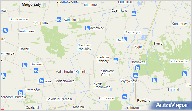 mapa Śladków Rozlazły, Śladków Rozlazły na mapie Targeo
