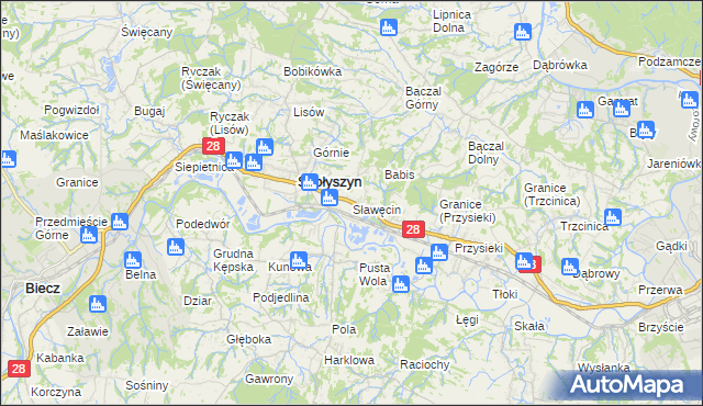 mapa Sławęcin gmina Skołyszyn, Sławęcin gmina Skołyszyn na mapie Targeo