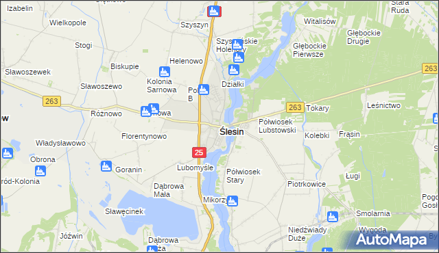 mapa Ślesin powiat koniński, Ślesin powiat koniński na mapie Targeo