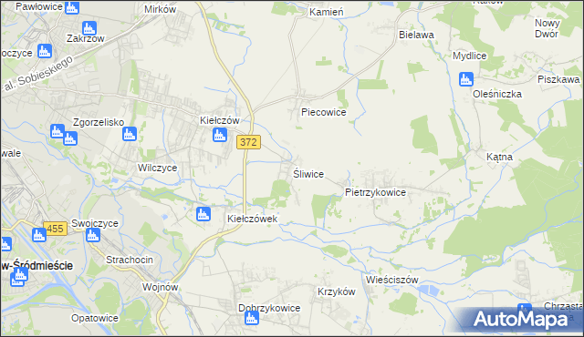 mapa Śliwice gmina Długołęka, Śliwice gmina Długołęka na mapie Targeo