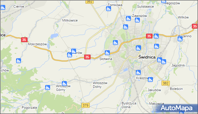 mapa Słotwina gmina Świdnica, Słotwina gmina Świdnica na mapie Targeo