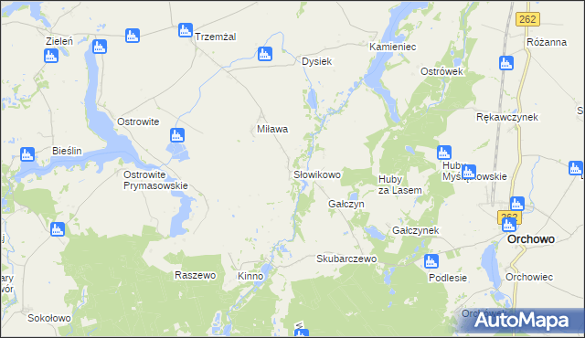 mapa Słowikowo gmina Orchowo, Słowikowo gmina Orchowo na mapie Targeo