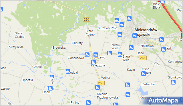 mapa Służewo gmina Aleksandrów Kujawski, Służewo gmina Aleksandrów Kujawski na mapie Targeo