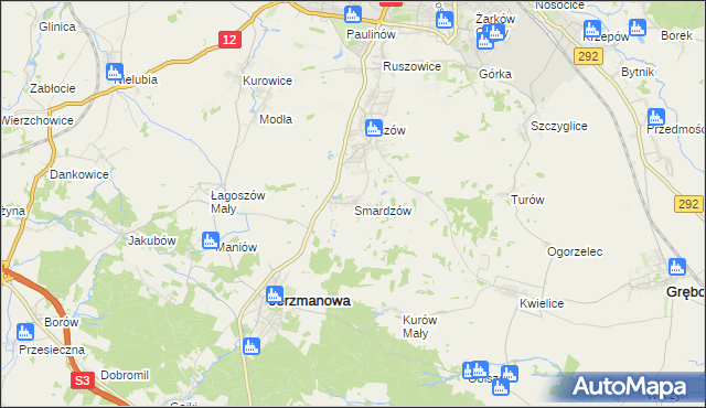 mapa Smardzów gmina Jerzmanowa, Smardzów gmina Jerzmanowa na mapie Targeo