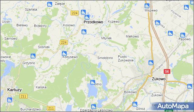 mapa Smołdzino gmina Przodkowo, Smołdzino gmina Przodkowo na mapie Targeo