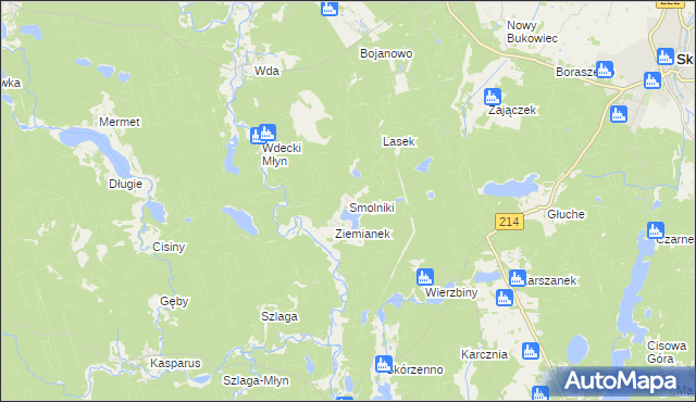 mapa Smolniki gmina Lubichowo, Smolniki gmina Lubichowo na mapie Targeo