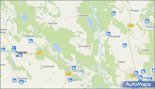 mapa Smorawina, Smorawina na mapie Targeo