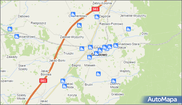 mapa Śniadowo powiat łomżyński, Śniadowo powiat łomżyński na mapie Targeo