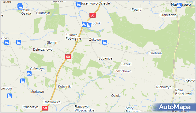 mapa Sobanice, Sobanice na mapie Targeo