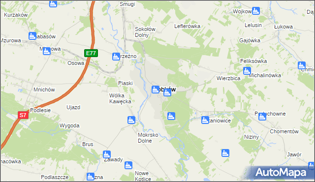 mapa Sobków powiat jędrzejowski, Sobków powiat jędrzejowski na mapie Targeo