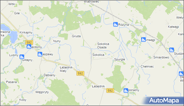 mapa Sokolica gmina Bartoszyce, Sokolica gmina Bartoszyce na mapie Targeo