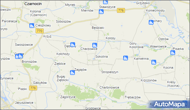 mapa Sokolina, Sokolina na mapie Targeo