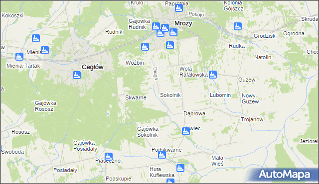 mapa Sokolnik gmina Mrozy, Sokolnik gmina Mrozy na mapie Targeo