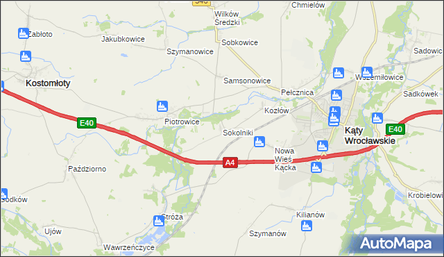 mapa Sokolniki gmina Kąty Wrocławskie, Sokolniki gmina Kąty Wrocławskie na mapie Targeo