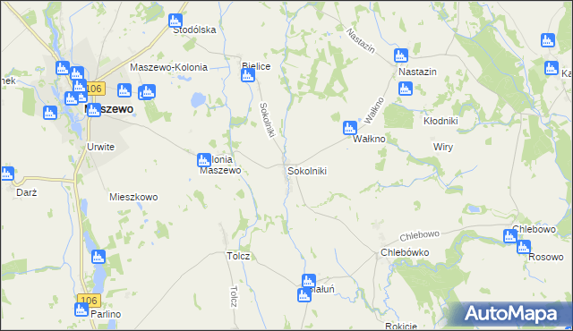 mapa Sokolniki gmina Maszewo, Sokolniki gmina Maszewo na mapie Targeo
