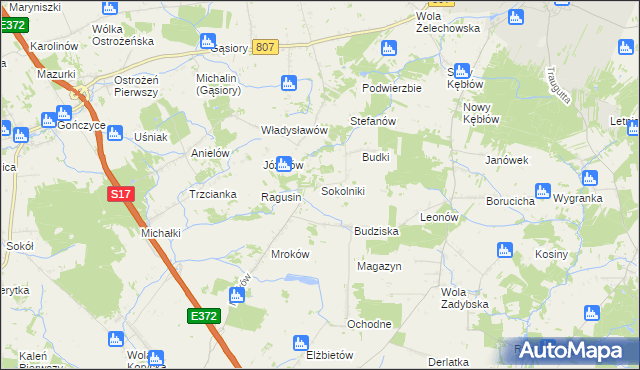 mapa Sokolniki gmina Żelechów, Sokolniki gmina Żelechów na mapie Targeo
