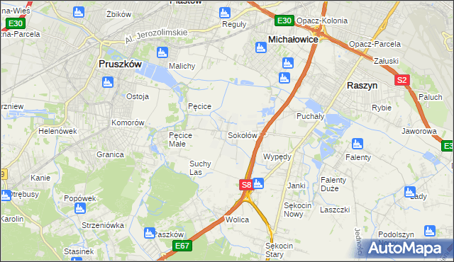 mapa Sokołów gmina Michałowice, Sokołów gmina Michałowice na mapie Targeo