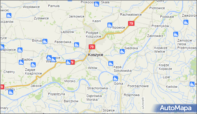 mapa Sokołowice gmina Koszyce, Sokołowice gmina Koszyce na mapie Targeo