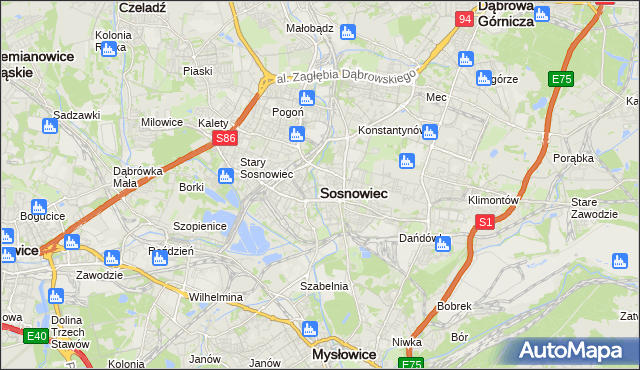 mapa Sosnowca, Sosnowiec na mapie Targeo