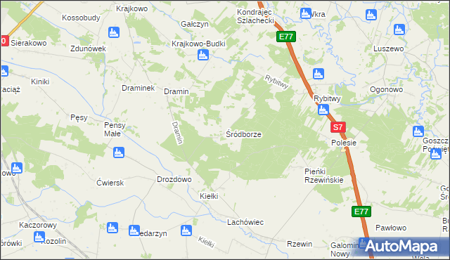 mapa Śródborze gmina Baboszewo, Śródborze gmina Baboszewo na mapie Targeo