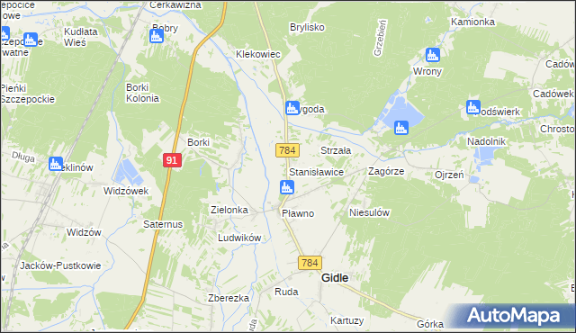 mapa Stanisławice gmina Gidle, Stanisławice gmina Gidle na mapie Targeo