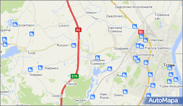 mapa Stanisławie gmina Tczew, Stanisławie gmina Tczew na mapie Targeo