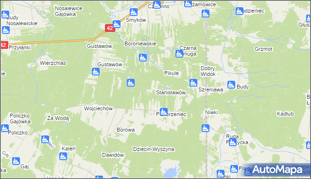mapa Stanisławów gmina Fałków, Stanisławów gmina Fałków na mapie Targeo