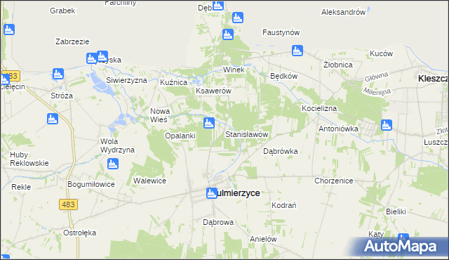 mapa Stanisławów gmina Sulmierzyce, Stanisławów gmina Sulmierzyce na mapie Targeo