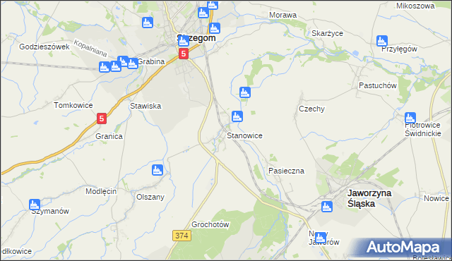 mapa Stanowice gmina Strzegom, Stanowice gmina Strzegom na mapie Targeo